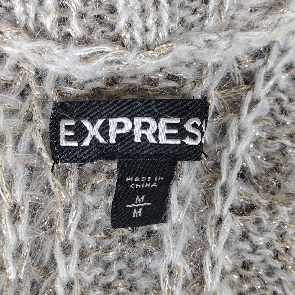 Express Cardigan Women’s Medium Silver Metallic Knit Stretch Cozy Casual Sweater - Picture 4 of 9